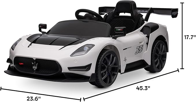 Kidzone 12V Ride On Car for Kids,Licensed Maserati GT2 Electric Battery Powered Sports Car Toy w/Remote Control & Manual Drive, LED Lights, Bluetooth & USB & AUX Port - White