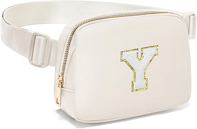 Gitus Birthday Gifts for 8 9 10 11 12 13 Year Old Girls Personalized Fanny Pack Crossbody Bags with Initial Letter Patch Belt Bag for Teen Girls Cute Trendy Stuff Travel Essentials (Ivory-Y)