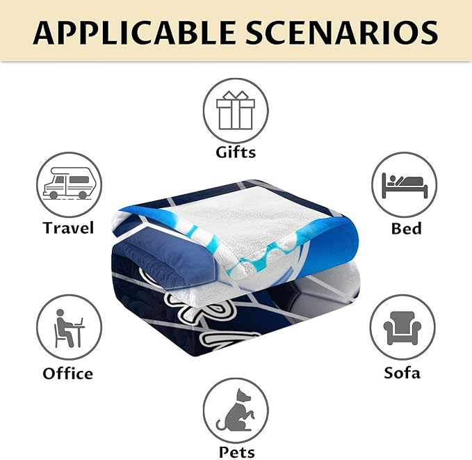 Personalized Soccer Blanket for Boys and Girls - 30x40 Inches Lap Size - Soft Fuzzy Cozy Throws Gift for Soccer Team - Blue Sports Throw Blanket for Couch, Living Room & Office