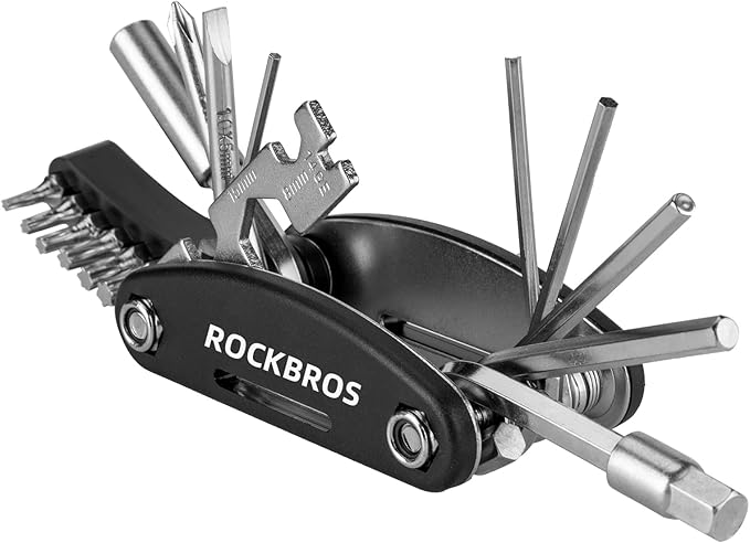 ROCKBROS 16 In 1 Multi-Function Bike Tool Kit - Portable Foldable Bike Multitool Cycling Tool Kit With Allen Wrench, Tire Levers
