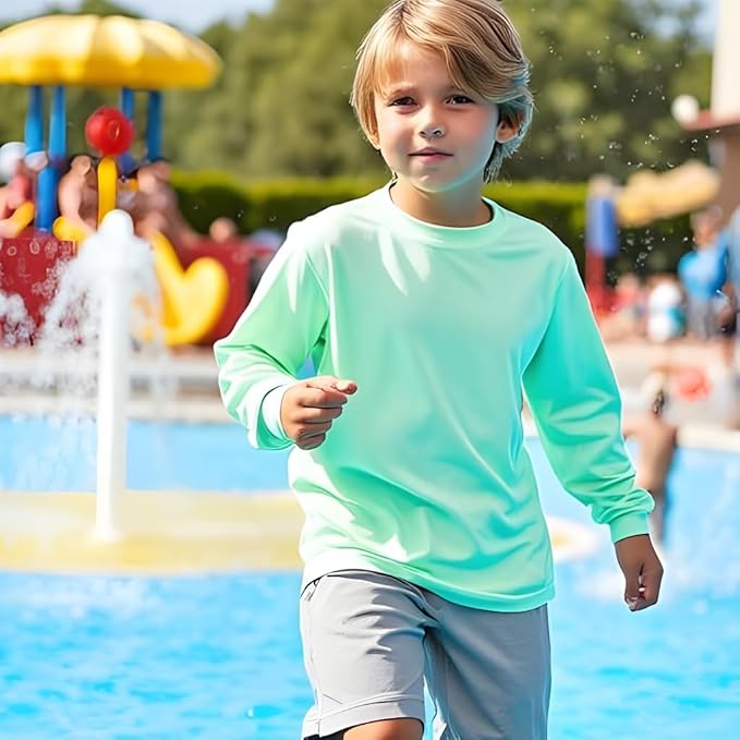 INGEAR Boys' Rash Guard UPF 50+ Swim Shirt - Lightweight, Quick-Dry, Durable Sun Protection for Swimming, Sizes XS-XL
