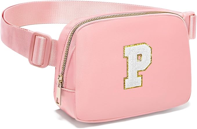 Gitus Birthday Gifts for 8 9 10 11 12 13 Year Old Girls Personalized Fanny Pack Crossbody Bags with Initial Letter Patch Belt Bag for Teen Girls Cute Trendy Stuff Travel Essentials (LightPink-P)