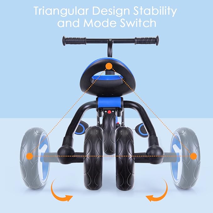 YGJT 4 in 1 Tricycle for Toddlers Age 2-5, Folding Toddler Bike Kids Trike Tricycles with Adjustable Seat and Removable Pedal, Baby Balance Bike Ride-on Toys Gift for Baby Boys Girls Birthday