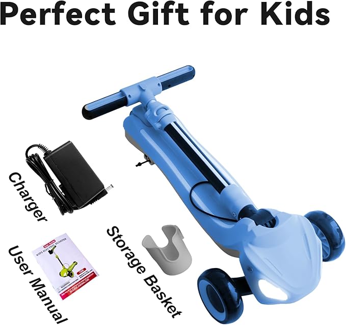 3 Wheel Electric Scooter for Kids Ages 3-10, w/Storage Basket, LCD Screen, Full Body Lights Up, Wide Deck, 5Mph Safe Speed, 90min Riding, Balance Foldable Kick Scooter for Boys & Girls