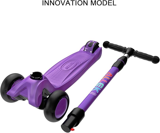 Allek Kick Scooter B03, Lean 'N Glide 3-Wheeled Push Scooter with Extra Wide PU Light-Up Wheels, Any Height Adjustable Handlebar and Strong Thick Deck for Children from 3-12yrs (Purple)