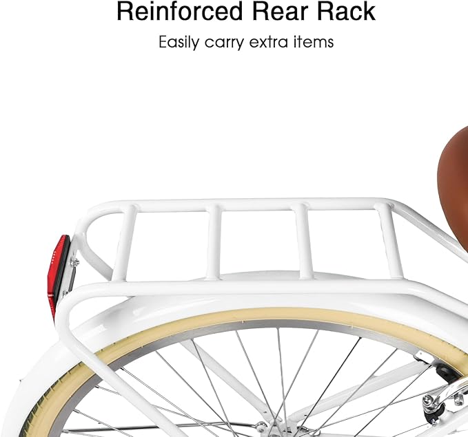 Glerc 20 24 26 Inch Beach Cruiser Bike, 6-Speed Hybrid City Bicycle for Girls Youth and Over 6 Years Old, Missy Bike with Wicker Basket & Lightweight, Multiple Colors