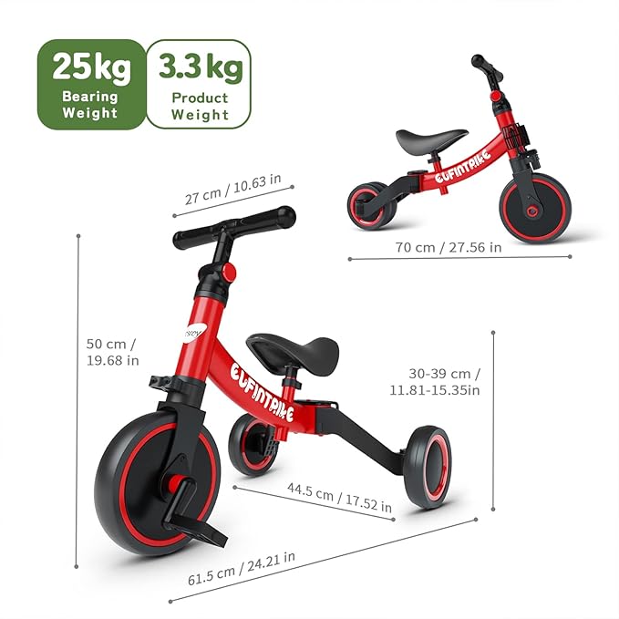 besrey 5 in 1 Toddler Bike for 1 Year to 4 Years Old Kids, Toddler Tricycle Kids Trikes Tricycle, Toys for Boy & Girl, Balance Training, Removable Pedals