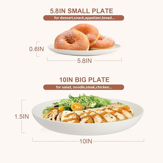 Plates and Bowls Sets for 8, Unbreakable & Lightweight Wheat Straw Dinnerware Sets 32 PCS, Microwave Safe Dishes Set for 8, Dinner Plate, Kitchen Cups and Bowls for Outdoor- White