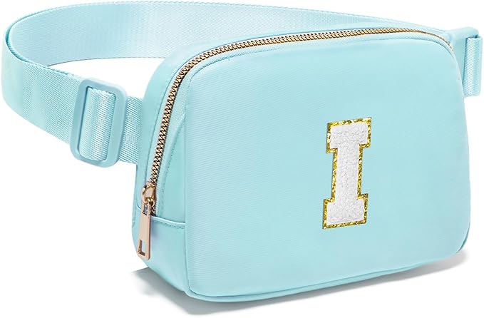 Gitus Birthday Gifts for 8 9 10 11 12 13 Year Old Girls Personalized Fanny Pack Crossbody Bags with Initial Letter Patch Belt Bag for Teen Girls Cute Trendy Stuff Travel Essentials (Icingblue-I)