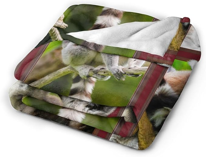Lemur Blanket Fleece Soft Warm Plush Lemur Blanket Lightweight Plush Fuzzy Cozy Wild Animal Blankets for Lover Kids Adult Suitable for Couch Sofa Bed 50"X40"
