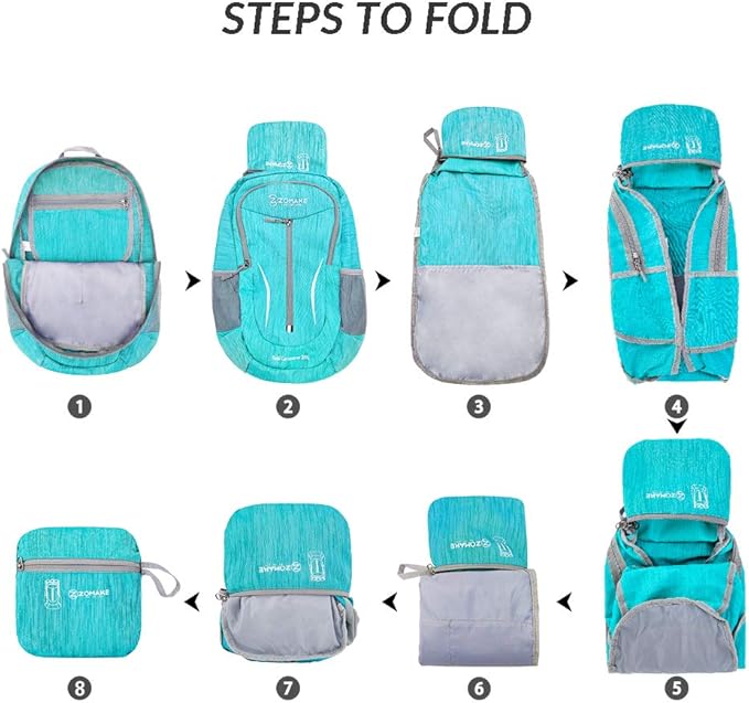 ZOMAKE 25L Ultra Lightweight Packable Backpack, Foldable Hiking Backpacks Water Resistant Small Folding Daypack for Travel(Aqua Blue)