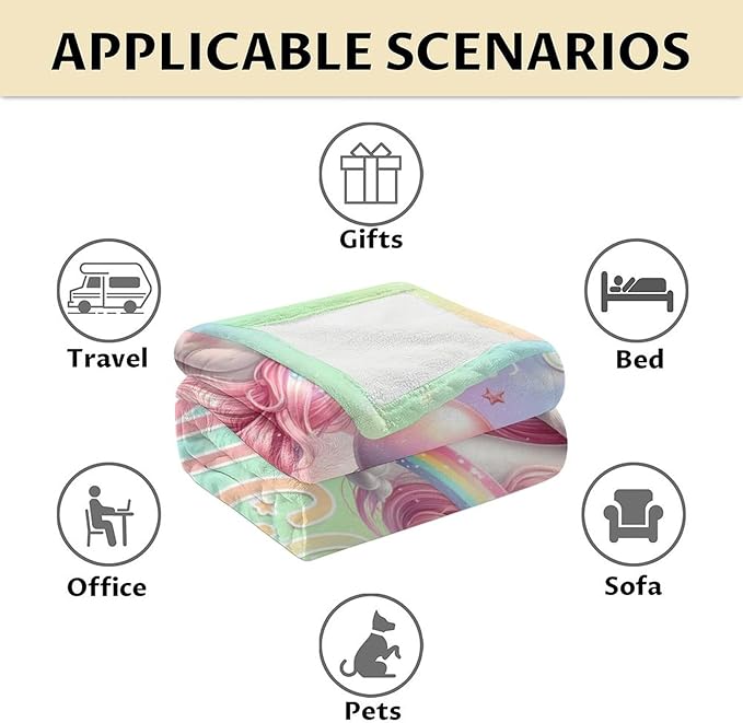 Unicorn Blanket Gifts, 50 x 60 Inches Soft Lightweight Blankets for Girls - Pink Cute Throw for Bed, Sofa