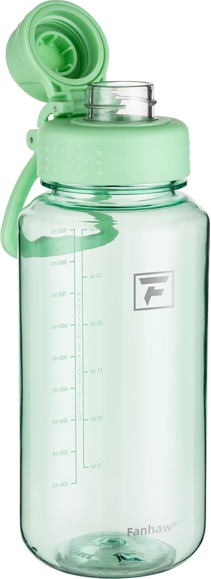 Fanhaw 32 oz Clear Water Bottle with Fast-Flow Spout Lid, BPA-Free Tritan, Wide Mouth, Leakproof, Reusable Bottle for Gym, School, Office, Travel (Glow Green)