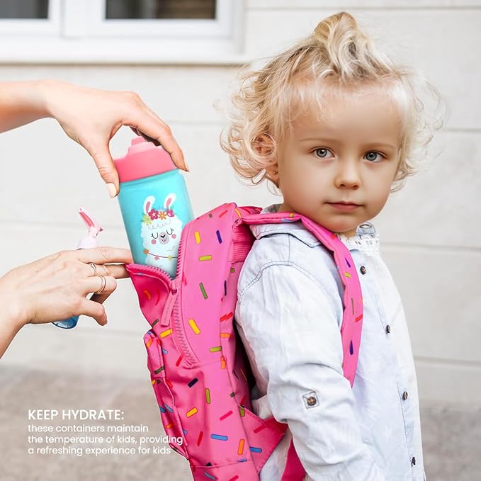 Llama Water Bottle - Kids Water Bottle with Straw Lid - 12 Oz Insulated Stainless Steel Water Bottles for Kid Girls - Travel Cup for School Sports