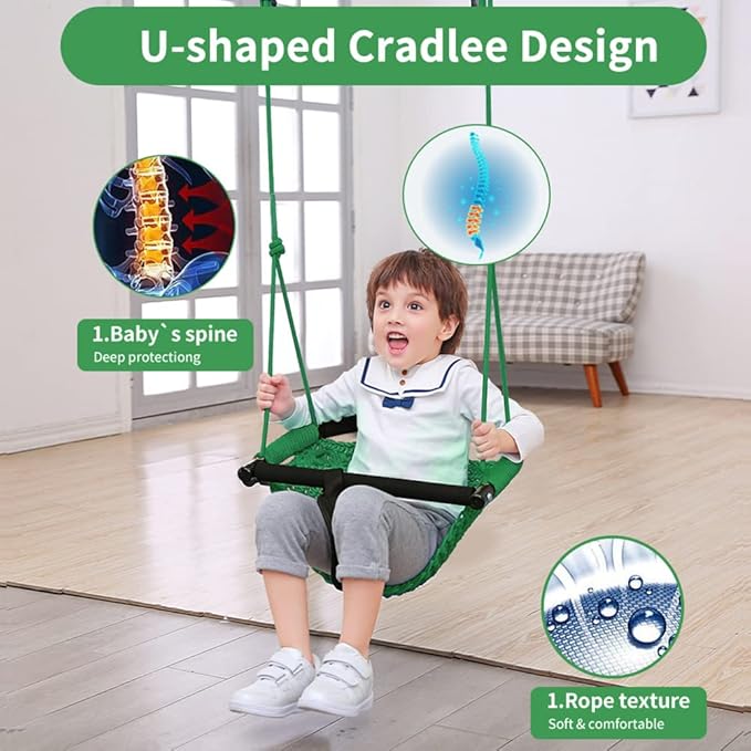 2 -in- 1 Toddler Swing. Swing Seat for Kids with Adjustable Ropes, for Kids Heavy Duty Rope Play Secure Children Swings Set, for Outdoor Indoor, Backyard. Upgrade Product (Green)