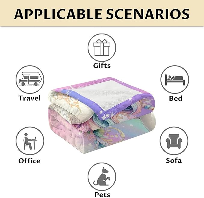 Unicorn Blanket for Girls, 40 x 50 Inches Small Teens Throw - Soft Fuzzy Plush Blankets Gifts - Aesthetic Colorful Unicorn Throw for Sofa Travel