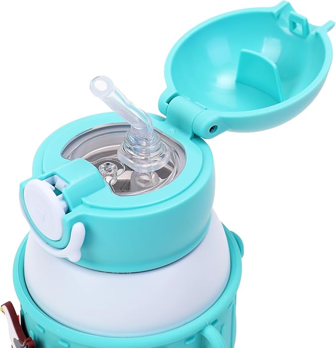 Kids Insulated Tumbler Set – 16 oz Stainless Steel Bottle with 2 Lids (Straw + Pour), Screw-On Cup, Adjustable Strap, Silicone Sleeve + 8 Charms – BPA-Free, Gift-Ready (Ocean Life)