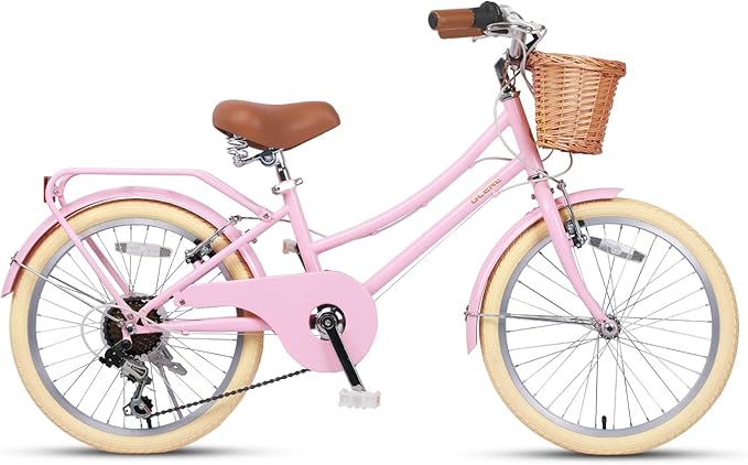 Glerc 20 24 26 Inch Beach Cruiser Bike, 6-Speed Hybrid City Bicycle for Girls Youth and Over 6 Years Old, Missy Bike with Wicker Basket & Lightweight, Multiple Colors