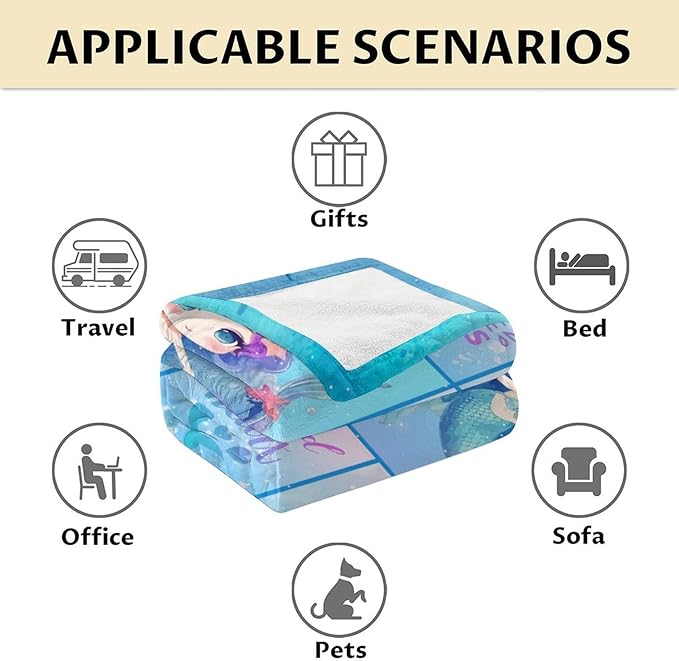 Mermaid Blanket - Soft, Fuzzy & Warm - 50"x60" Throw Size Blanket for Bed, Couch, Sofa - Blue Cute Throw Gifts for Girls