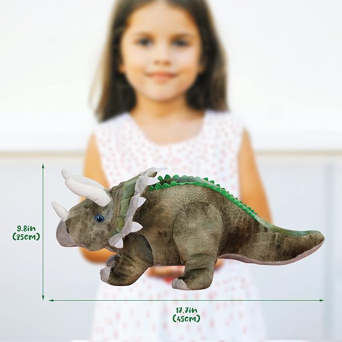 Dinosaur Plush Toy, Triceratops Stuffed Animal Throw Plushie Pillow Doll, Soft Grey Fluffy Friend Hugging Cushion - Present for Every Age & Occasion