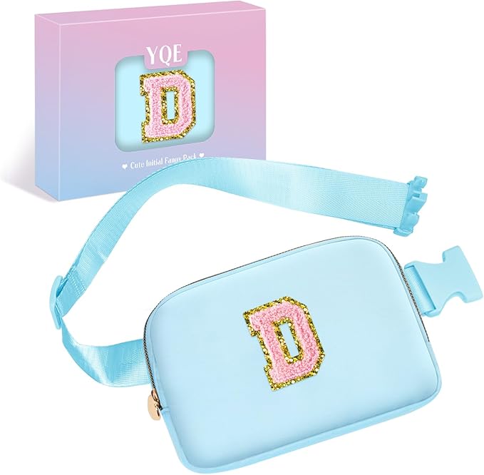 Dance Recital Gifts for Girls, Birthday Gifts for 4 5 6 7 8 9 10 11 12 13 Year Old Girls Kids Teen Tween, Initial Fanny Pack Small Crossbody Bag Cross body for Teen Girl Belt Bag Purse (Blue,D)