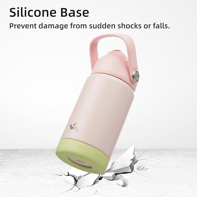 Insulated Water Bottle with Straw Lid,18 oz Stainless Steel Vacuum Metal Bottle with Silicone Handle,Pearl