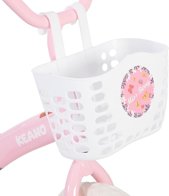 KEANO Voyager 10 12 Inch Kids Bike for Boys and Girls Ages 1-4 Years, Toddler Bike with Training Wheels & Basket, Detachable Parent Push Handle, Children Bicycle