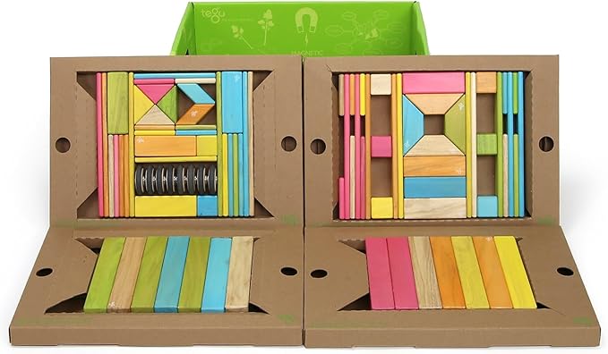 90 Piece Tegu Classroom Magnetic Wooden Block Set, Tints, 1-99 years old
