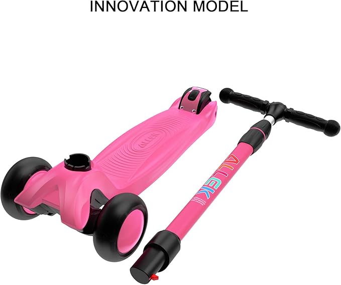 Allek Kick Scooter B03, Lean 'N Glide 3-Wheeled Push Scooter with Extra Wide PU Light-Up Wheels, Any Height Adjustable Handlebar and Strong Thick Deck for Children from 3-12yrs (Rose Pink)