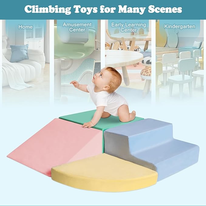Climbing Toys for Toddlers 1-3, Foam Climb Blocks for Baby,4-Piece Baby Climbing Crawling Toys Soft Foam Blocks Activity Play Set (4-Piece)