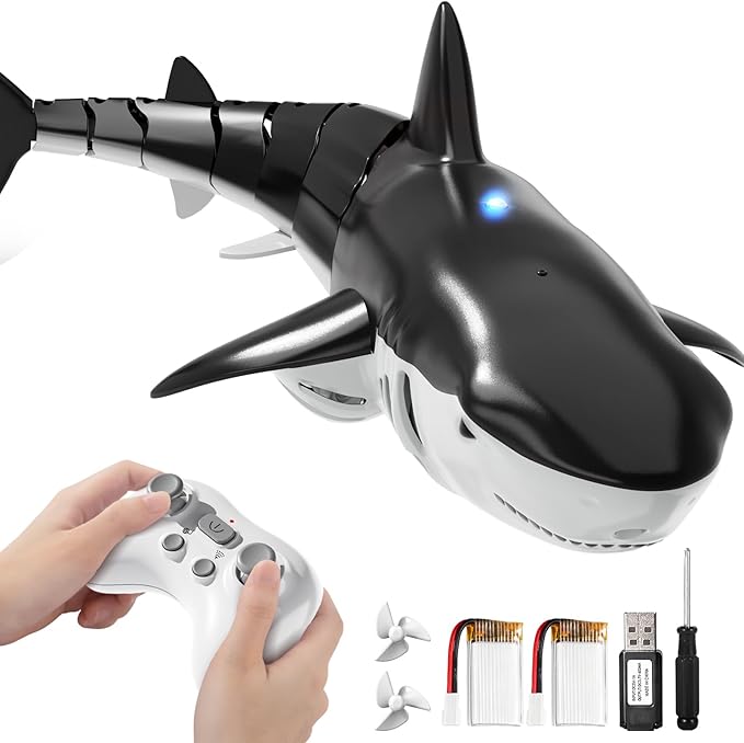 2.4Ghz Remote Control Shark Toys for Kids 3 4 5 6 7 Years Old, 1:18 Scale High Simulation Shark for Pool, Bath Toys for Toddlers, Electronic RC Sea Animal, Outdoor Water Gifts