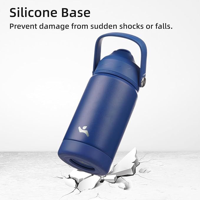 Insulated Water Bottle with Straw Lid,12 oz Stainless Steel Vacuum Metal Bottle with Silicone Handle,Klein Blue