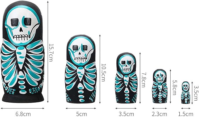 Skull Nesting Dolls Wooden Matryoshka Russian Doll Handmade Stacking Toy Set 5 Pieces for Kids