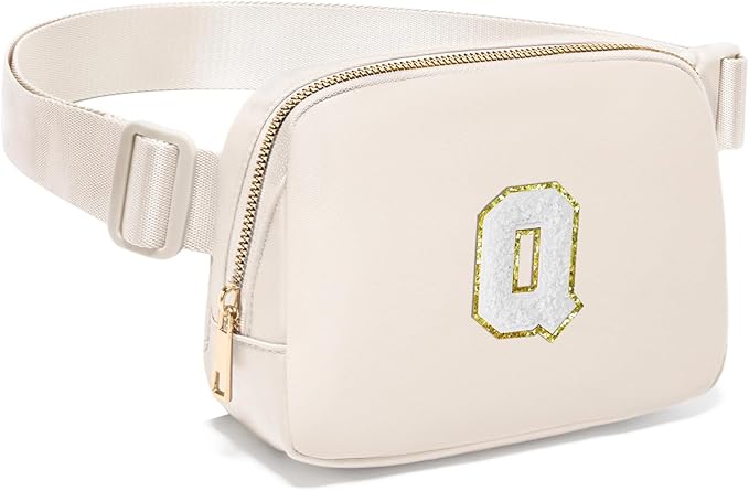 Gitus Birthday Gifts for 8 9 10 11 12 13 Year Old Girls Personalized Fanny Pack Crossbody Bags with Initial Letter Patch Belt Bag for Teen Girls Cute Trendy Stuff Travel Essentials (Ivory-Q)