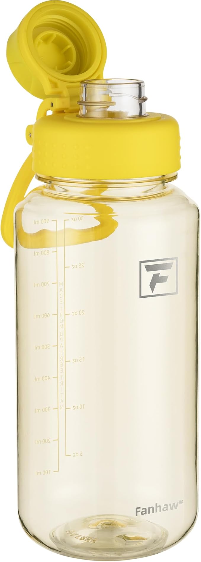 Fanhaw 32 oz Clear Water Bottle with Fast-Flow Spout Lid, BPA-Free Tritan, Wide Mouth, Leakproof, Reusable Bottle for Gym, School, Office, Travel (Imperial Yellow)