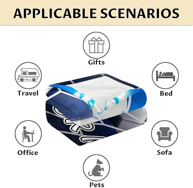 Personalized Soccer Blanket for Boys and Girls - 40x50 Inches Small Size - Soft Fuzzy Cozy Throws Gift for Soccer Team - Blue Sports Throw Blanket for Couch, Living Room & Office