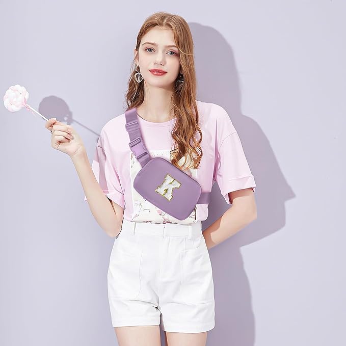 Gitus Birthday Gifts for 8 9 10 11 12 13 Year Old Girls Personalized Fanny Pack Crossbody Bags with Initial Letter Patch Belt Bag for Teen Girls Cute Trendy Stuff Travel Essentials (Lavender-K)