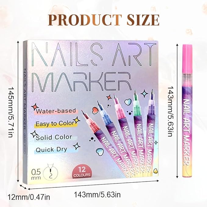 12 Colors Nail Art Pens Set, 2026 Upgraded Nail Art Markers Polish Pen Quick Dry, Acrylic Nail Art Tools for Dotting Drawing Painting Liner DIY (2 pack & 30 pcs stickers)