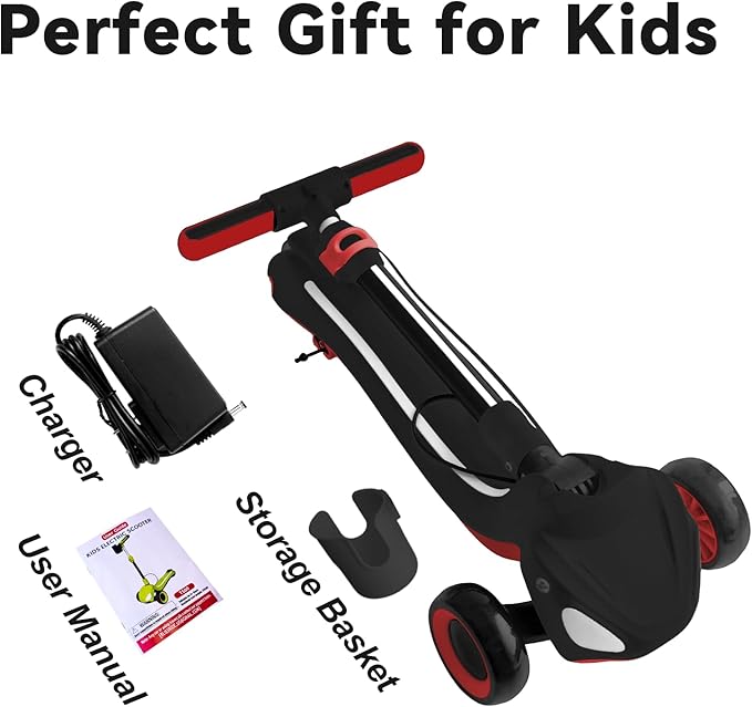 3 Wheel Electric Scooter for Kids Ages 3-10, w/Storage Basket, LCD Screen, Full Body Lights Up, Wide Deck, 5Mph Safe Speed, 90min Riding, Balance Foldable Kick Scooter for Boys & Girls