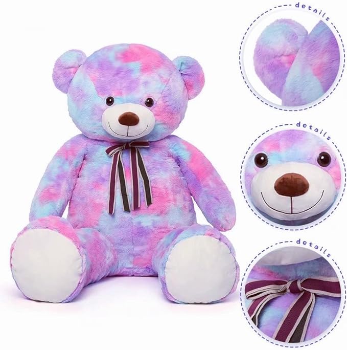 Tezituor Big Teddy Bear,52'' Giant Stuffed Animal Plush,Rainbow Purple Soft Plush Toys Gifts for Valentine, Christmas, Birthday