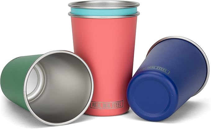 Party Pints: 16 oz Pint Cups, Stackable Tumblers, Eco Friendly Premium Metal Drinking Glasses