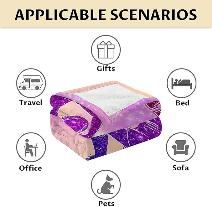 Football Blanket Gifts for Girls- 60x80 Inches Sport Throw Blanket for Women Kids Teens- Pink Soft Fuzzy Blankets for Couch Sofa Bed- Football Lovers Gifts