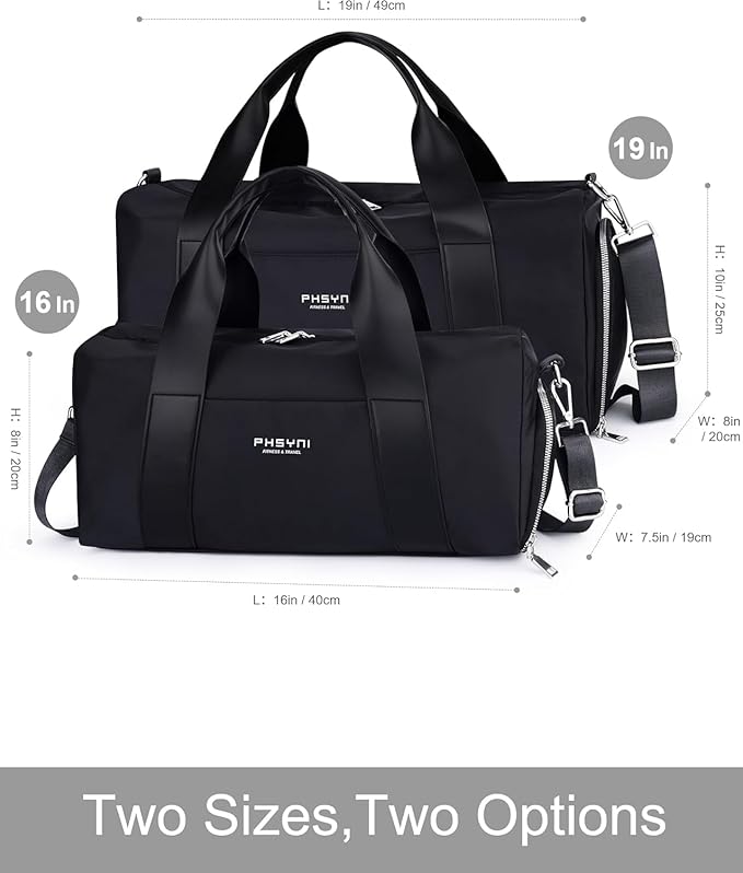 Compact Sports Gym Bag for Women & Girls and Kids, Cute Mini Duffle Bag with Wet Pocket & Shoes Compartment, Personal Item Travel Workout Bag, 16"-Small, Black