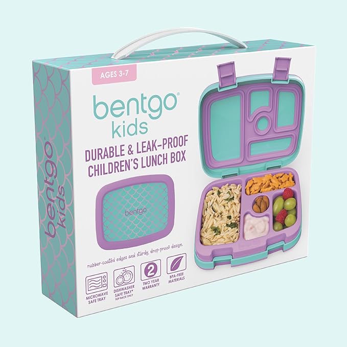 Bentgo Kids Prints Leak-Proof, 5-Compartment Bento-Style Kids Lunch Box - Ideal Portion Sizes for Ages 3-7, Durable, Drop-Proof, Dishwasher Safe, & PFAS & BPA-Free Materials (Mermaid Scales)
