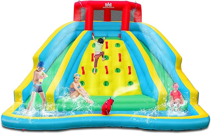 BOUNTECH Inflatable Water Slide Park, 15x12FT Double Slides Kids Mega Waterslide for Outdoor Racing Fun, Heavy Climbing Wall, Blower, Blow up Water Slides Inflatables for Big Kids Backyard Party Gifts