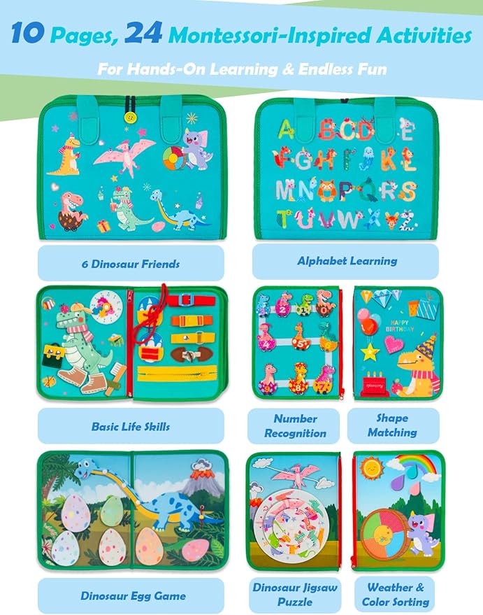 Montessori Busy Board for Toddlers 2-4 Years Old | Sensory Learning Toys for 2 Year Old Boys | Airplane Car Travel Busy Book, Educational Activities Toy for Birthday