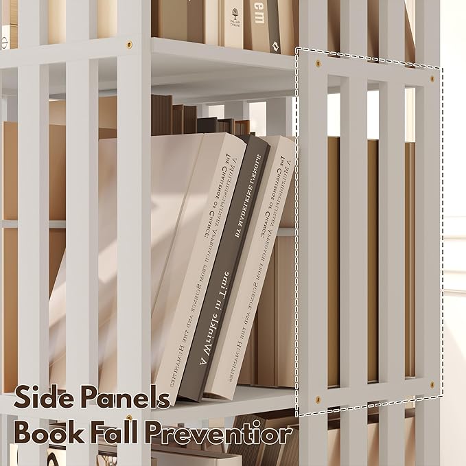 YOWOS Rotating Bookshelf Tower, 360 Display Spinning Bookcase, Bamboo Bookshelf Floor Standing Storage Rack, Wood Narrow Book Shelf Organizer for Kids&Adults (White, 2 Tier)