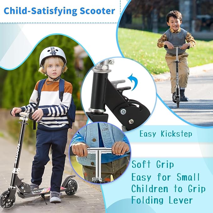 Scooter for Kids with Light up Wheels, 3 Adjustable Levels, Rear Brake