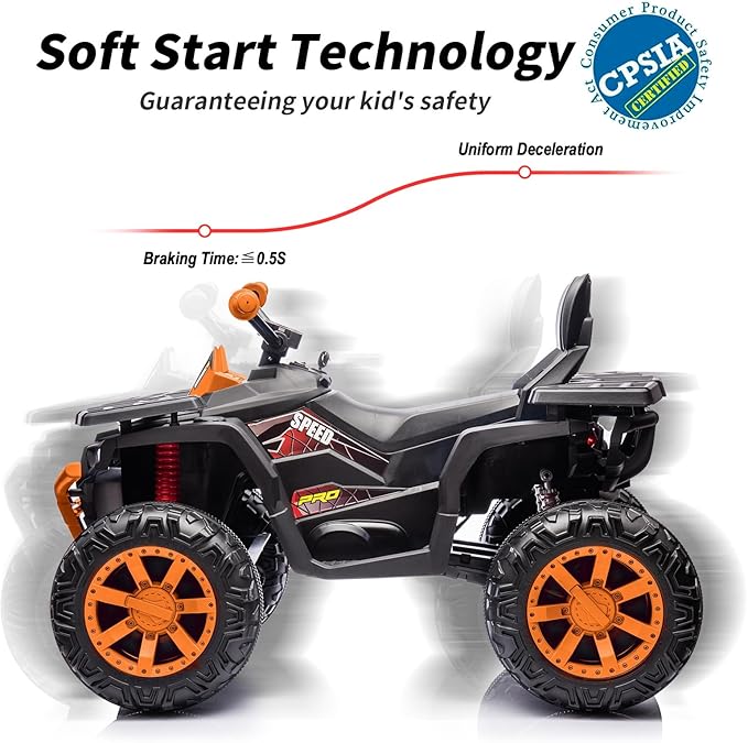 Kids ATV 4 Wheeler, 24V 4WD Electric ATV Ride On Toy for Big Kid with 2-Seater, 4x200W Motor - Orange