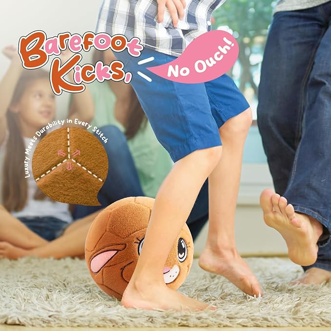 Silent Indoor Soccer Balls for Toddlers 1-3, Inflatable Soft Plush Baby Toddler Soccer Ball Toys Gifts for Kid 3-5 Year Old Boy Girl First Birthday Gift (Eared Bunny, Pump Include)